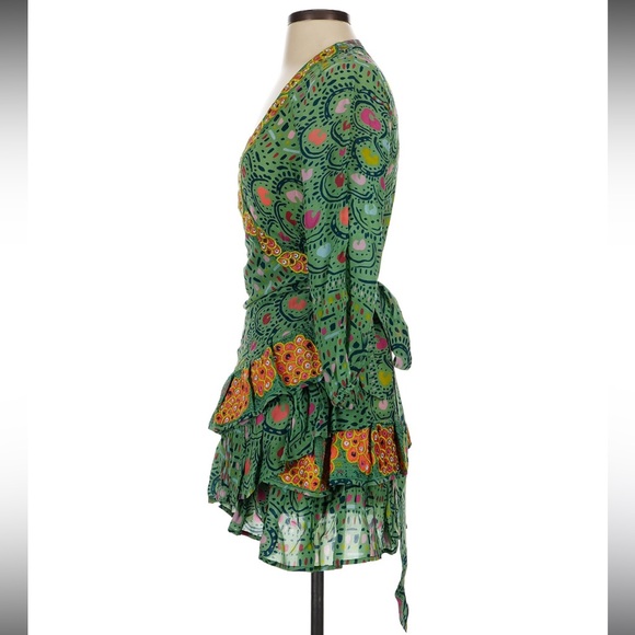 TAJ by Sabrina Crippa Green Long Sleeve wrap mini ruffled Dress size small - Picture 6 of 13